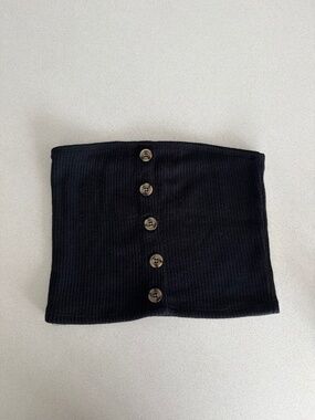 Black Ribbed Button Front Tube Top Size S Strapless Tube Top Bandeau